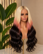 Luxury 5x5 HD Lace Closure Glueless Wig with Blonde Peach Ombre Deep Expresso Brown Ends