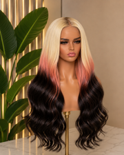 Luxury 5x5 HD Lace Closure Glueless Wig with Blonde Peach Ombre Deep Expresso Brown Ends