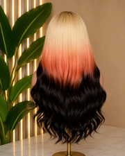 Luxury 5x5 HD Lace Closure Glueless Wig with Blonde Peach Ombre Deep Expresso Brown Ends