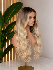 5x5 HD Glueless Wig Cool Ash to light Blonde with Money Piece Ombre Wig